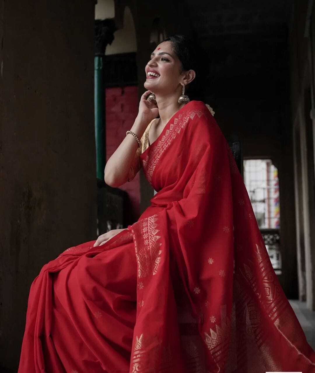 Cotton Silk Red Sare