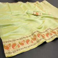 कैज़ुअल मेघना पिस्ता ऑर्गेंज़ा सिल्क साड़ी