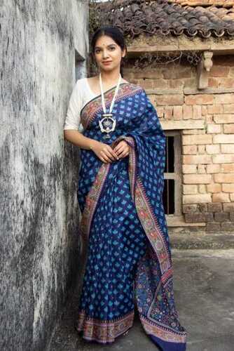Blu Printed Silk Saree