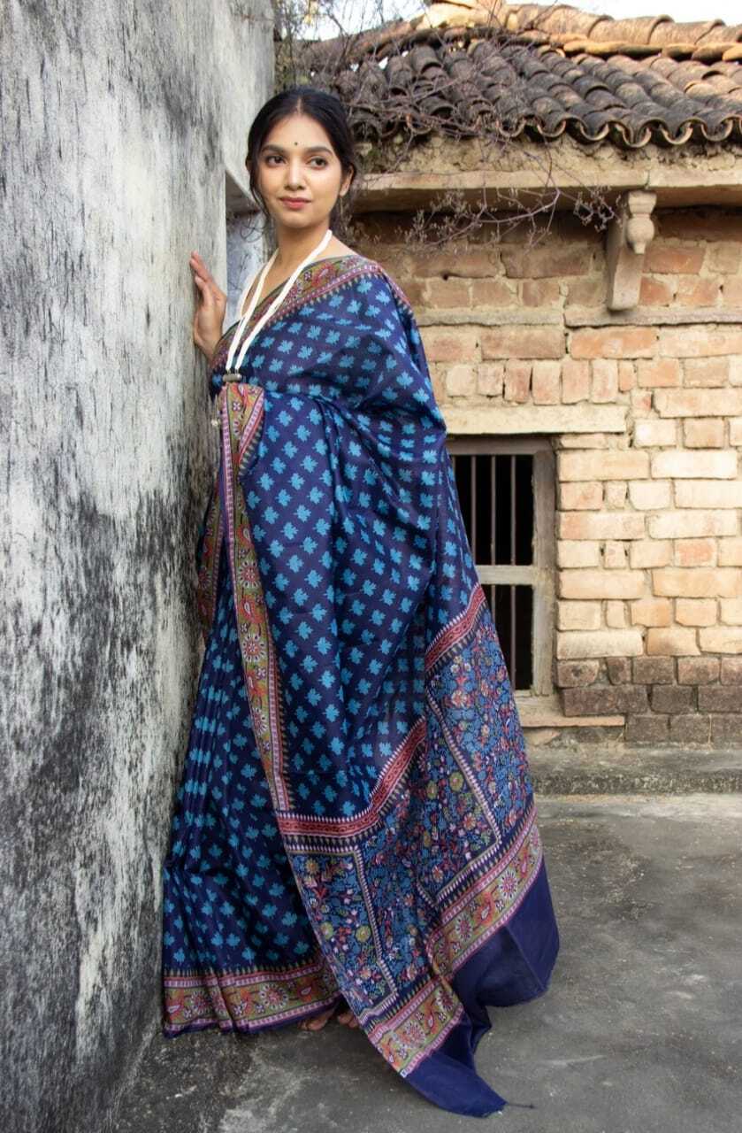 Blu Printed Silk Saree