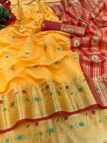 कैज़ुअल शेफाली येलो सॉफ्ट कॉटन सिल्क साड़ी