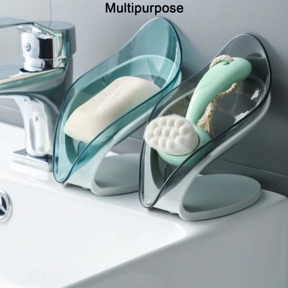 Multi / Assorted Bathroom Self Draining Leaf Shape Soap Holder Leafology Decorative Drainage Plastic Soap Dish (4764)