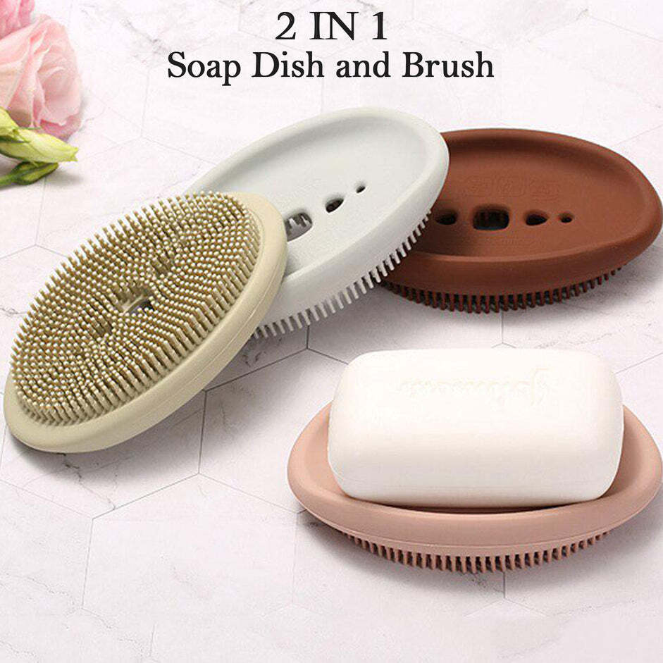 Silicone Cleaning Brush - 2 In 1 Soap Holder | Multi-color Plastic Bath Scrubber With Soap Case