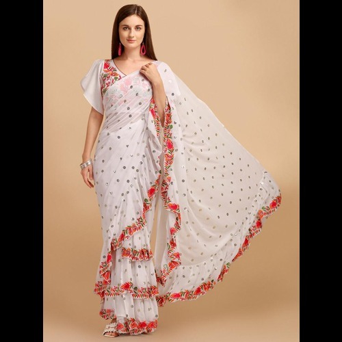 Gorgette Saree - Color: Mint Green