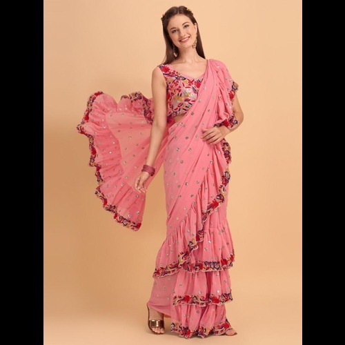 Gorgette Saree - Color: Mint Green