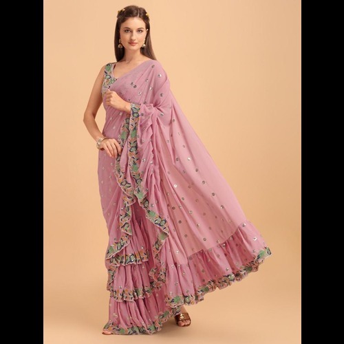 Gorgette Saree - Color: Mint Green