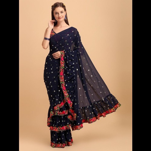 Gorgette Saree - Color: Mint Green