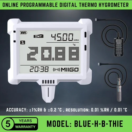 White Digital Thermo Hygrometer In Out With Clock From Miigo
