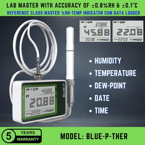 Reference Class Master Humidity Temperature Indicator - Plastic Material, Automatic Operation, White Color | Industrial Usage Data Logger