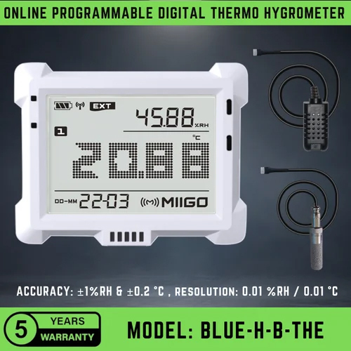 Digital Thermo Hygrometer - Plastic Material, White Color | Automatic Operation, External Sensor, Industrial Use, Integrated Clock
