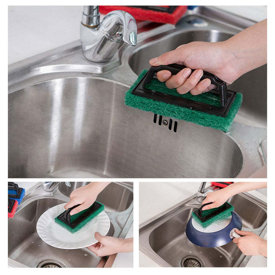 Multipurpose Scrubber Brush With Handle (0222) - Nylon Fibre With Plastic Handle, 15x9x8 Cm Size | Ideal For Sink, Bathroom, Pool, Floor Tile, And Boat Decks