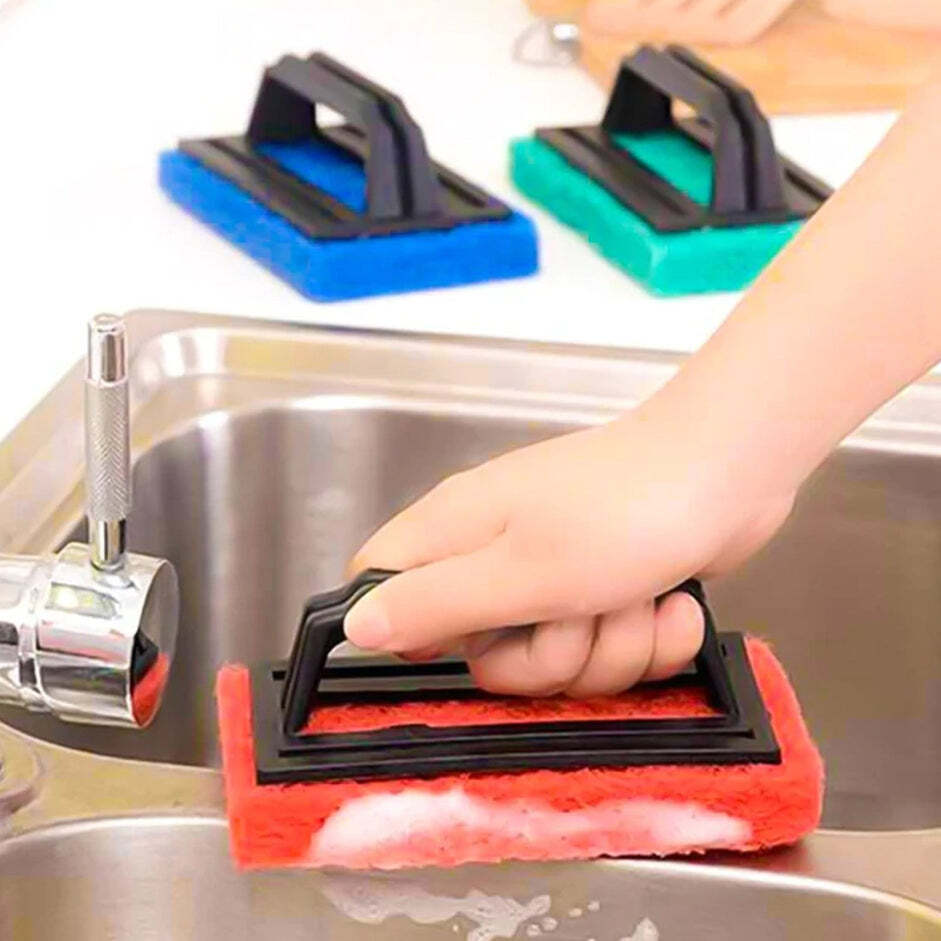 Multipurpose Scrubber Brush With Handle (0222) - Nylon Fibre With Plastic Handle, 15x9x8 Cm Size | Ideal For Sink, Bathroom, Pool, Floor Tile, And Boat Decks