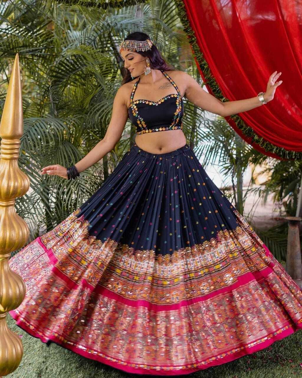 Hevvy Printed Lehenga Choli - Soft Chinnon Silk, 42 Inch Length, Free Size Semi-stitched | Real Mirror Work, Ethnic Indian Design, Washable, Xxl Size