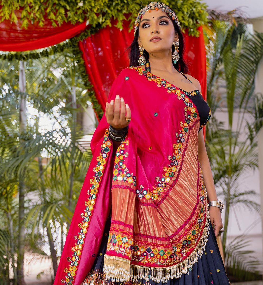 Hevvy Printed Lehenga Choli - Soft Chinnon Silk, 42 Inch Length, Free Size Semi-stitched | Real Mirror Work, Ethnic Indian Design, Washable, Xxl Size