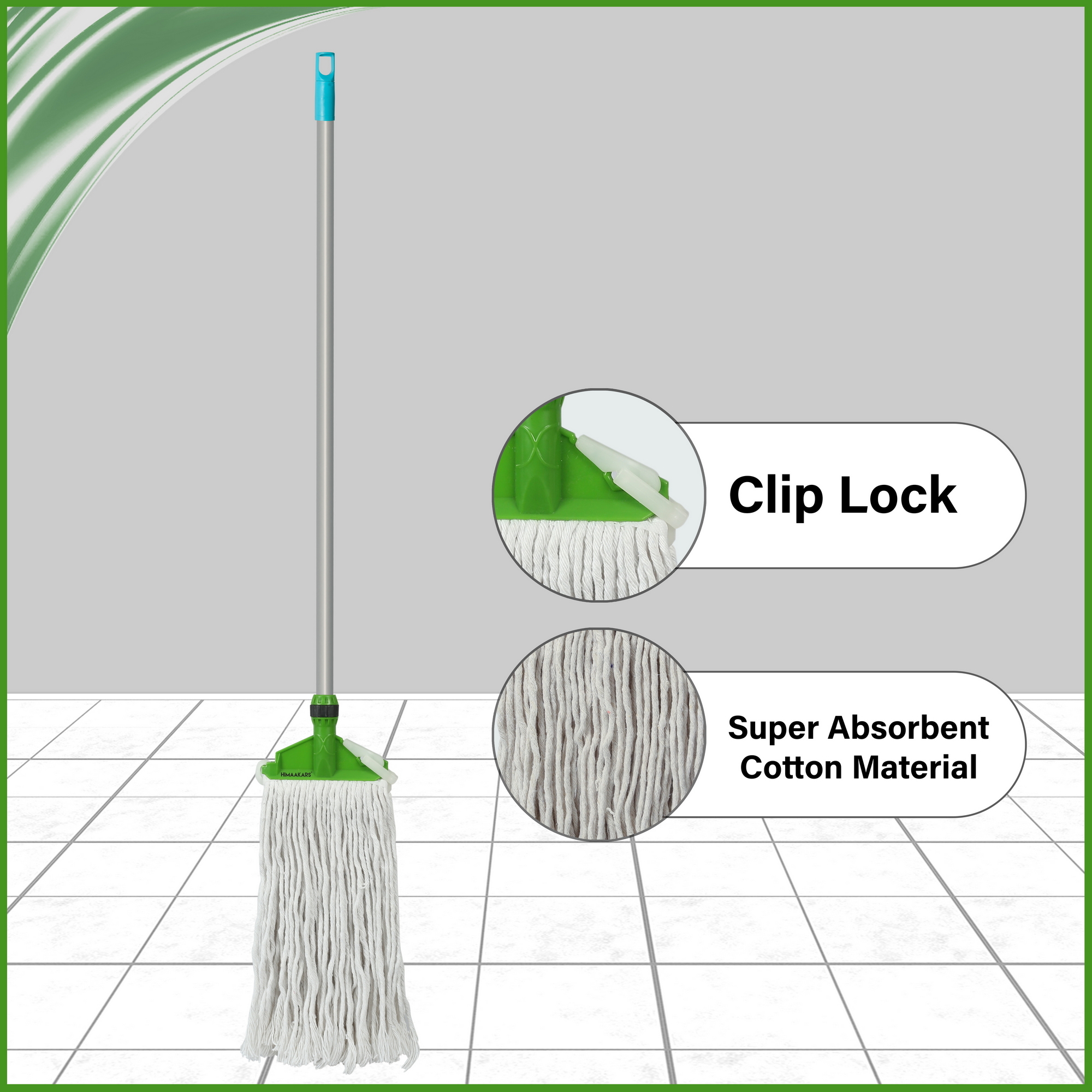 Fastclean Shine Green Cnf 300 Mop - 100% Cotton Fiber, Strong Virgin Plastics, Green Shade | 5-year Shelf Life, Easy Change Refills, Ideal For Floor Cleaning