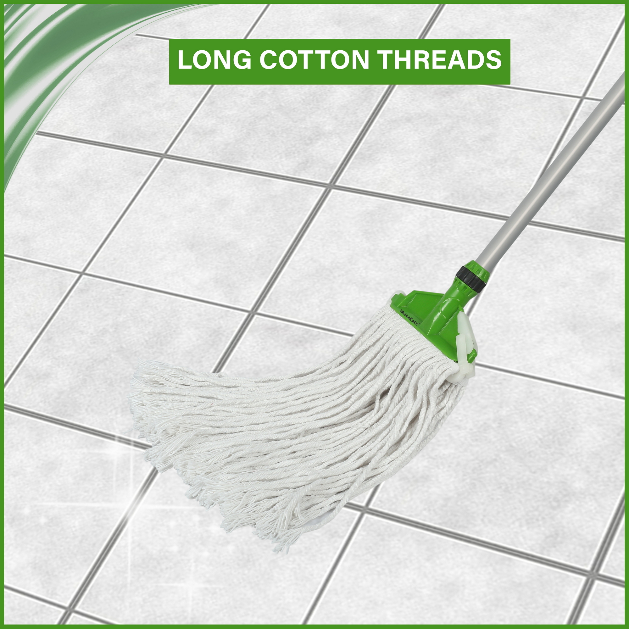 Fastclean Shine Green Cnf 300 Mop - 100% Cotton Fiber, Strong Virgin Plastics, Green Shade | 5-year Shelf Life, Easy Change Refills, Ideal For Floor Cleaning