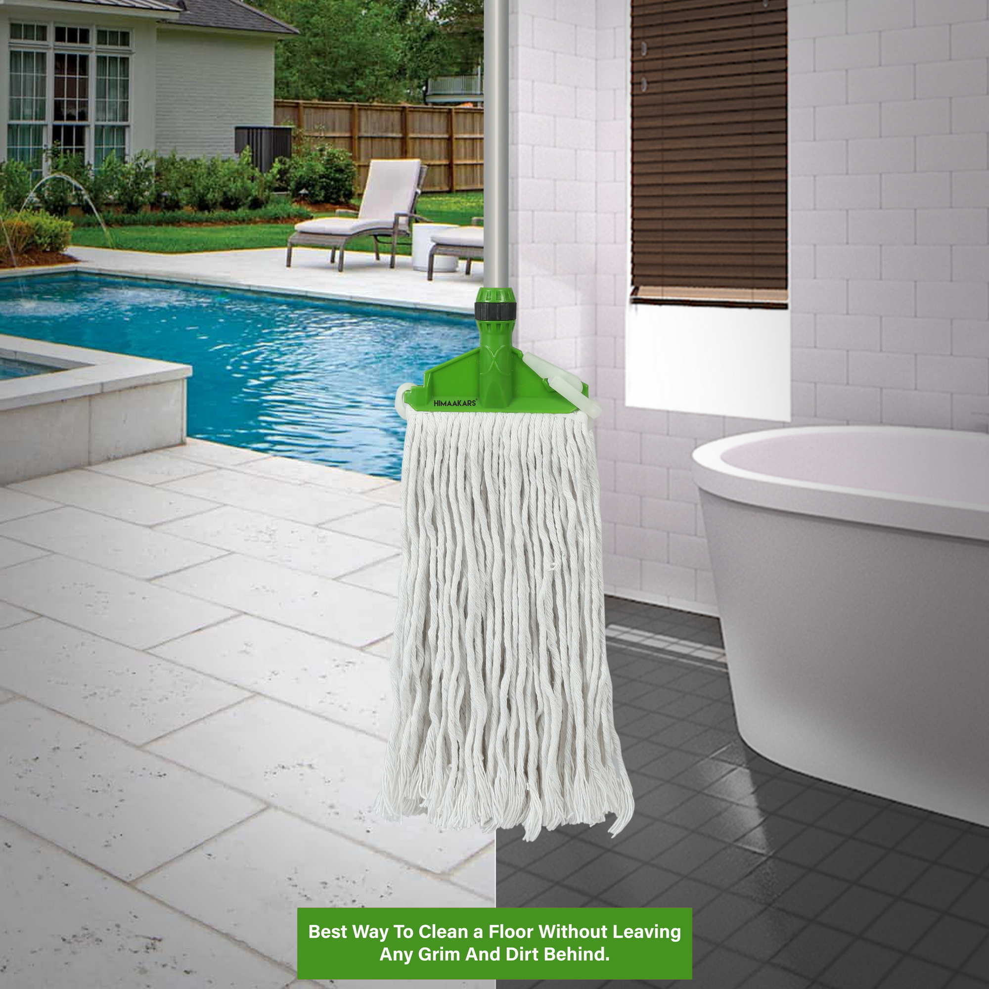 Fastclean Shine Green Cnf 300 Mop - 100% Cotton Fiber, Strong Virgin Plastics, Green Shade | 5-year Shelf Life, Easy Change Refills, Ideal For Floor Cleaning