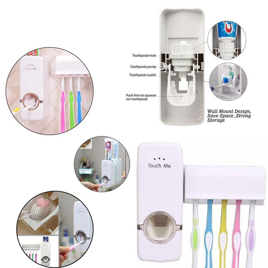 White Hands Free Wall Mounted Plastic Dust Proof Automatic Toothpaste Dispenser (0174a)