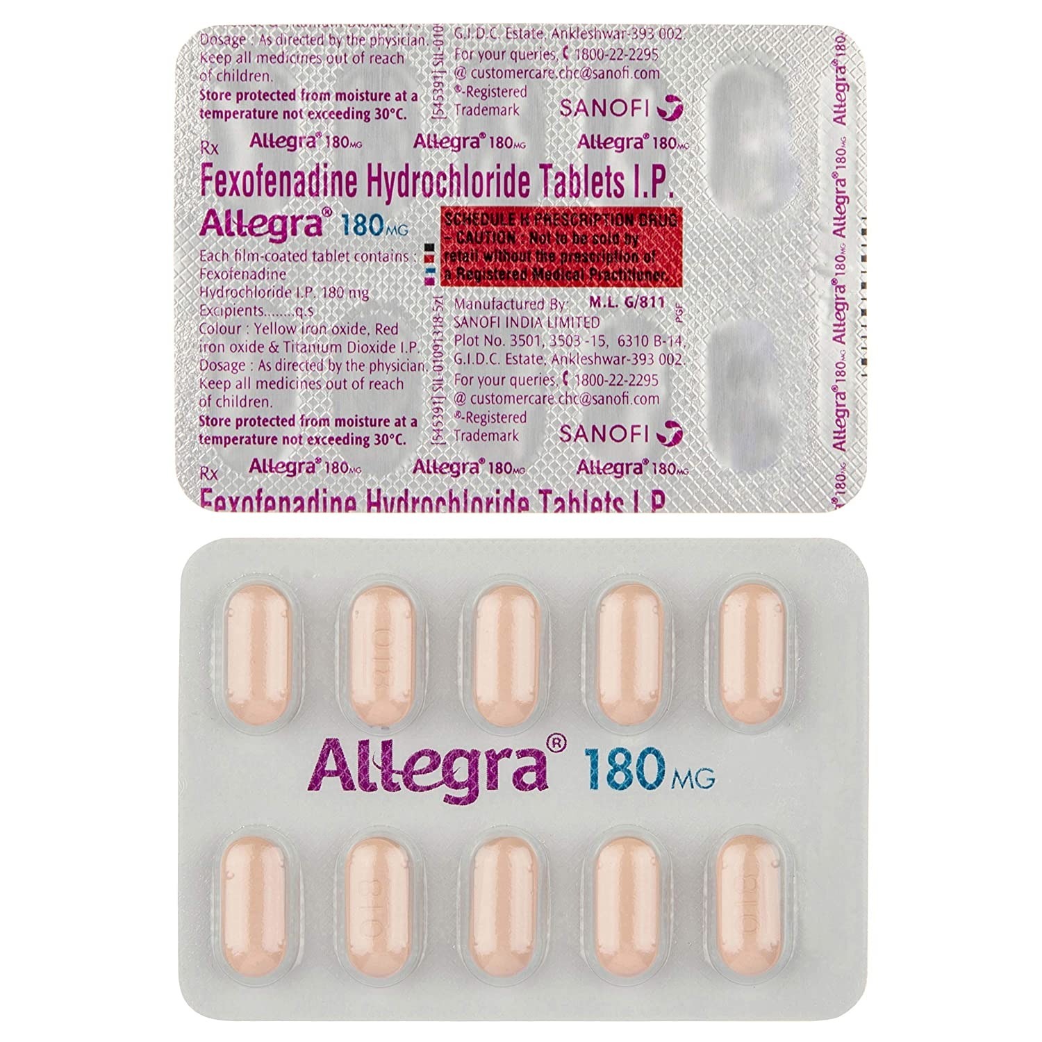 Fexofenadine Hydrochloride Tablets - 180mg, 10 Tablets | Anti-allergy Treatment For Sneezing, Runny Nose, And Skin Allergies