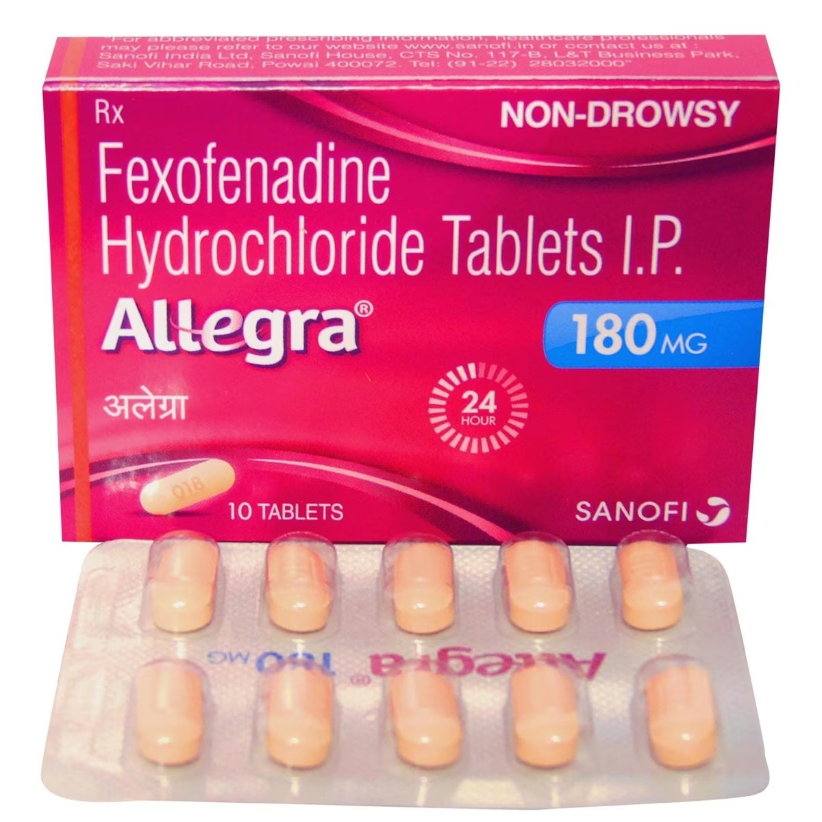 Fexofenadine Hydrochloride Tablets - 180mg, 10 Tablets | Anti-allergy Treatment For Sneezing, Runny Nose, And Skin Allergies