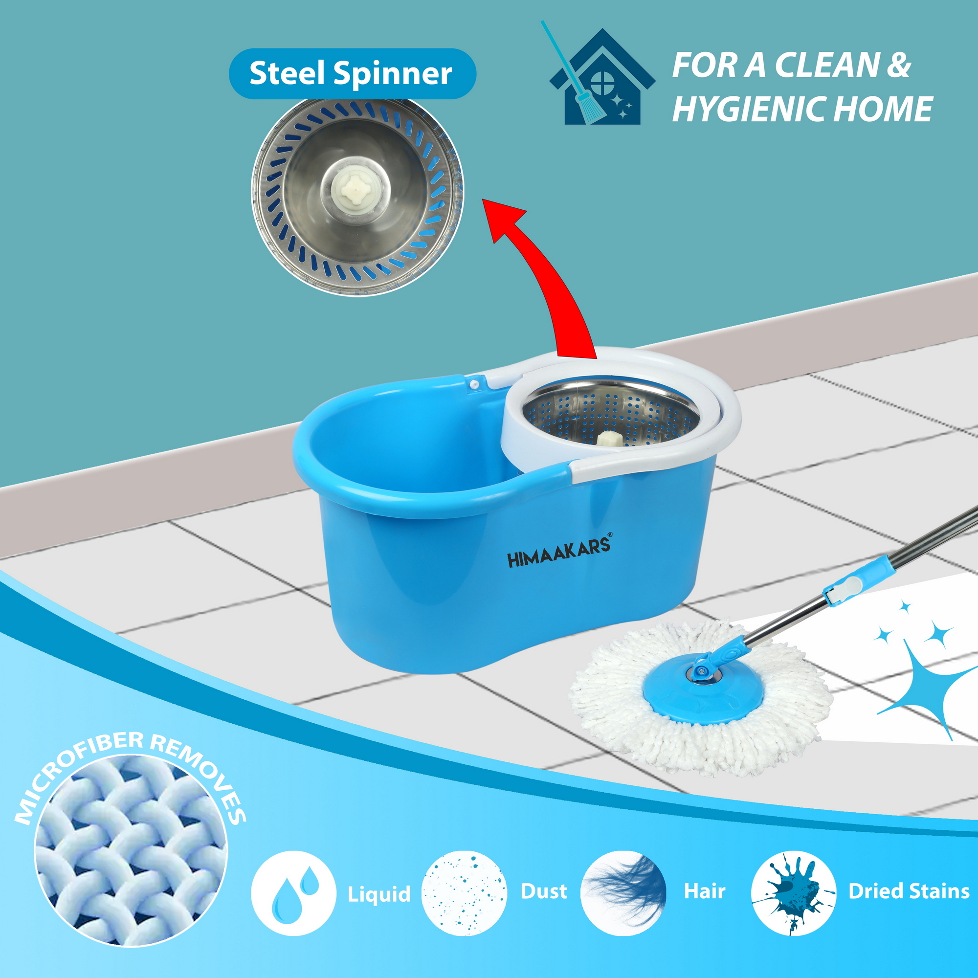 Blue 360 Degree Spin Mop Steel