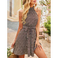 वॉशेबल हॉल्टर मिनी स्लीवलेस ड्रेस