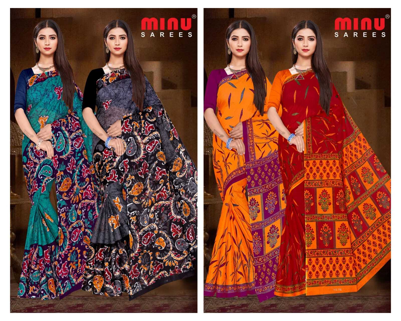 Ladies Saree - Cotton Printed Designer Saree Set Of 20 Pcs , Colorful Mix Patterns For Daily Wear Across All Seasons, Bengali Style