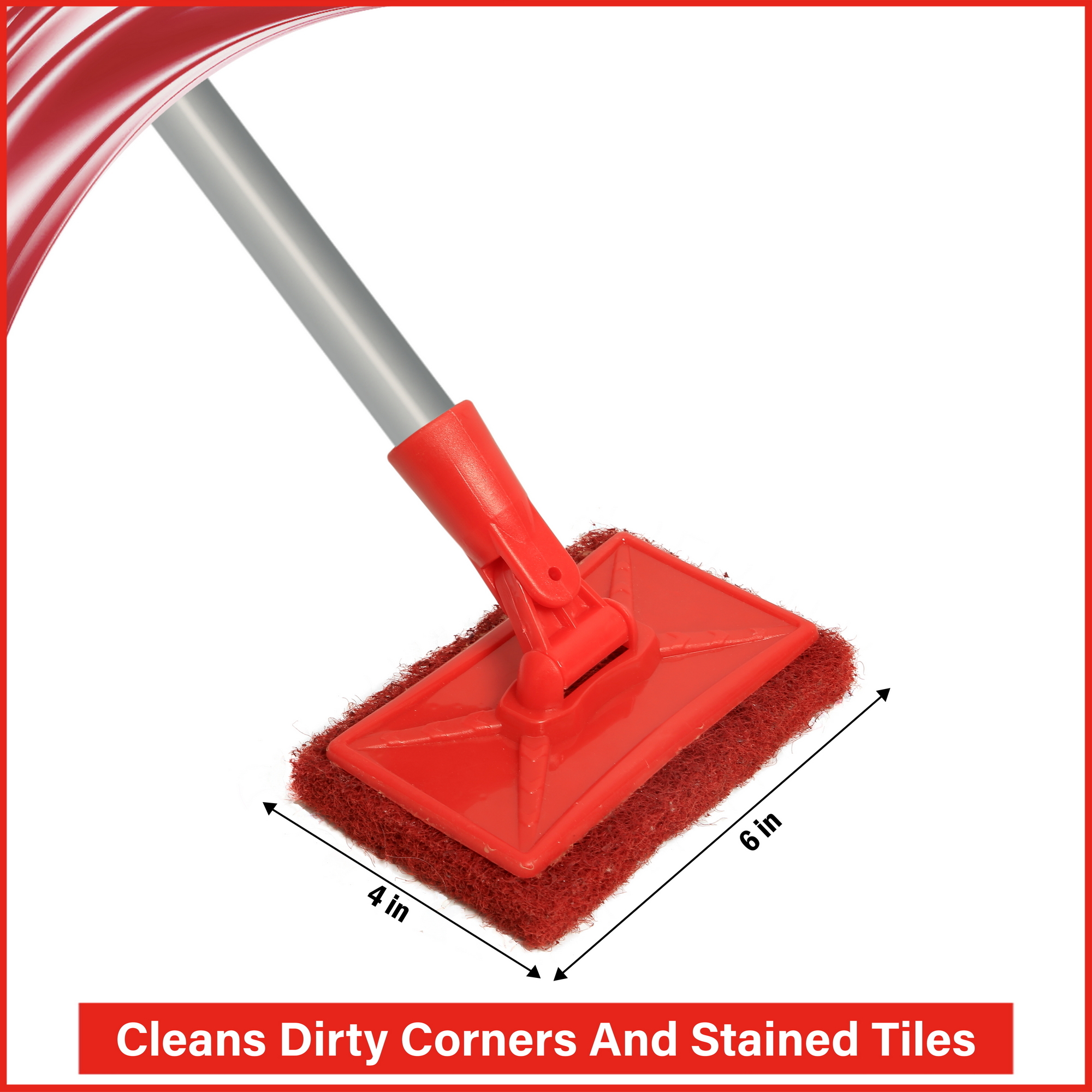 Fastclean Tile Brush With 2 Ft Rod - Plastic Material, Red-yellow Color | Efficient Grip Handle, Ideal For Tiles, Slabs, Floors & Walls