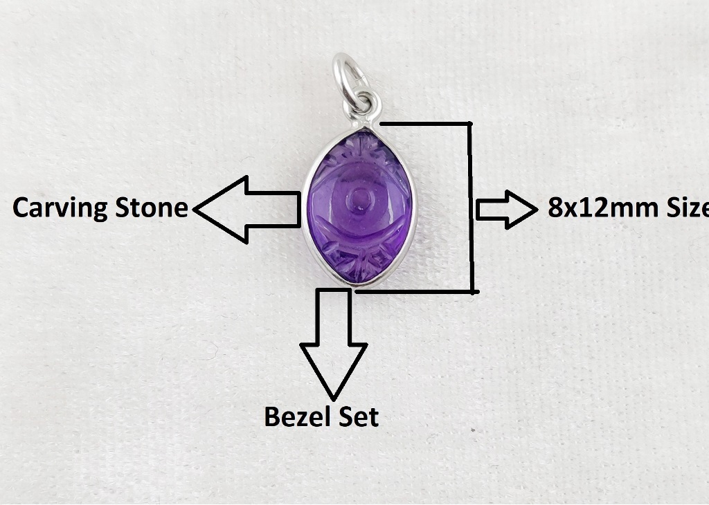 Same As Photo Lapis Lazuli Evil Eye Carving Sterling Silver Marquise Shape 8x12mm Charm