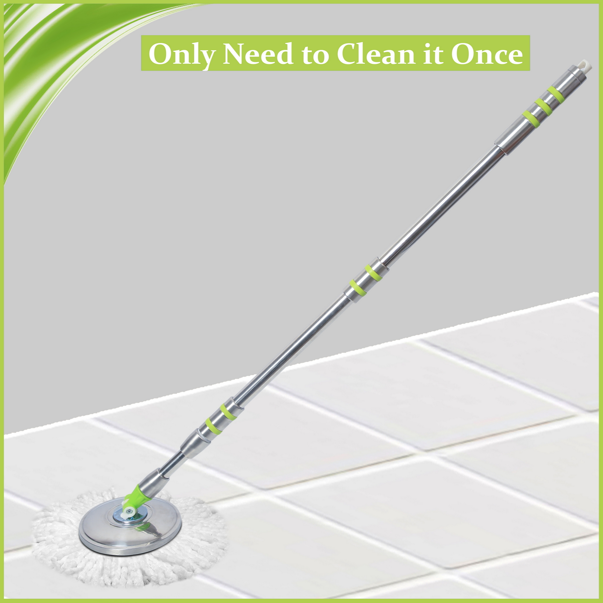 Fastclean Bucket Mop Handle And Dish And Refill - Stainless Steel And Cotton Blend, Blue, Green, Pink, Sky Blue | 3-part Handle Set, Original Microfiber Technology, 3x Better Cleaning