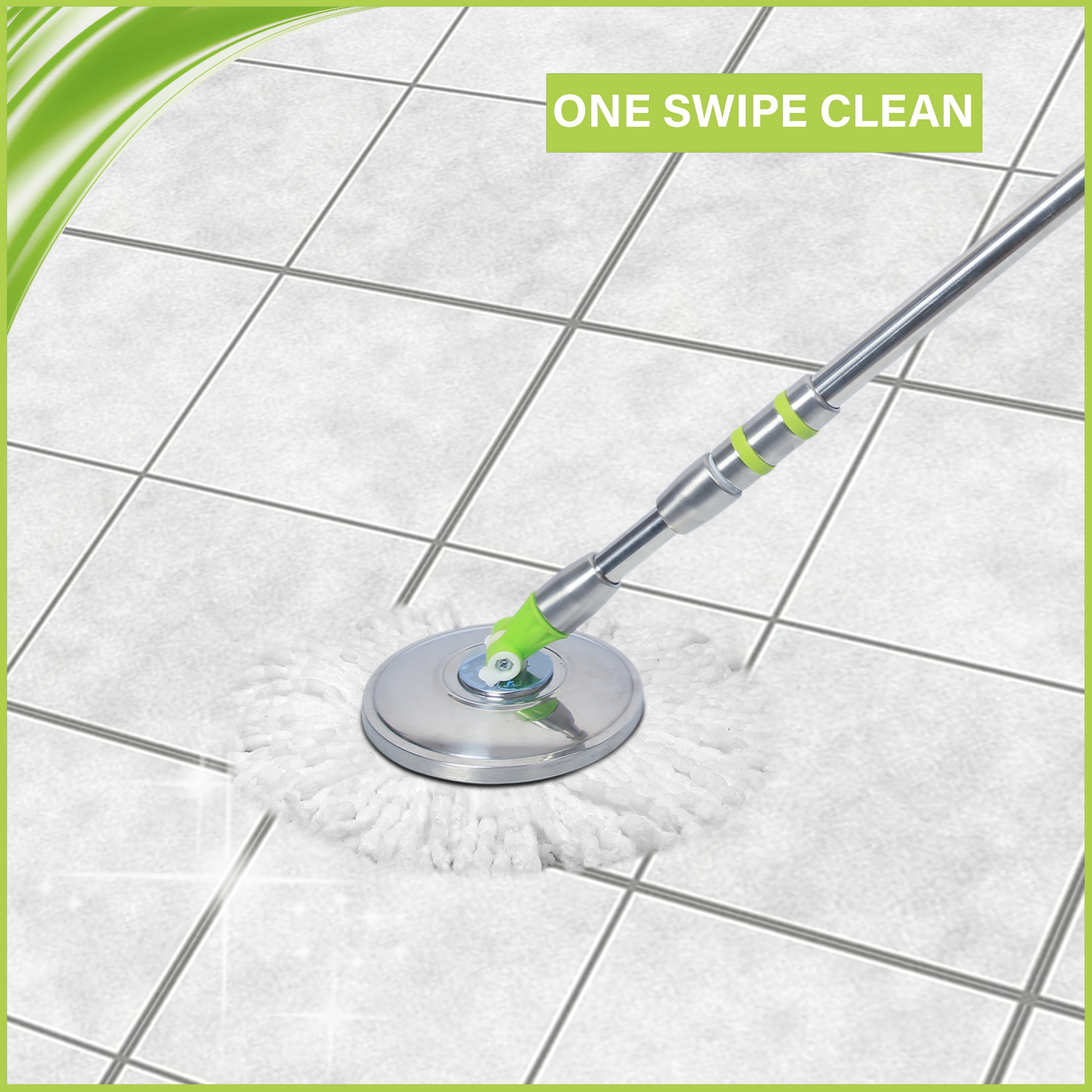 Fastclean Bucket Mop Handle And Dish And Refill - Stainless Steel And Cotton Blend, Blue, Green, Pink, Sky Blue | 3-part Handle Set, Original Microfiber Technology, 3x Better Cleaning