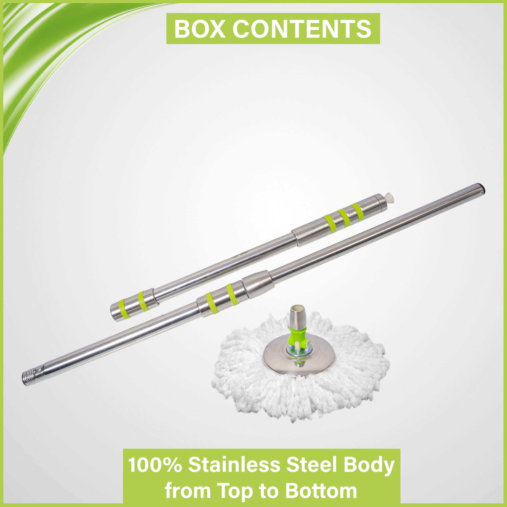 Fastclean Bucket Mop Handle And Dish And Refill - Stainless Steel And Cotton Blend, Blue, Green, Pink, Sky Blue | 3-part Handle Set, Original Microfiber Technology, 3x Better Cleaning