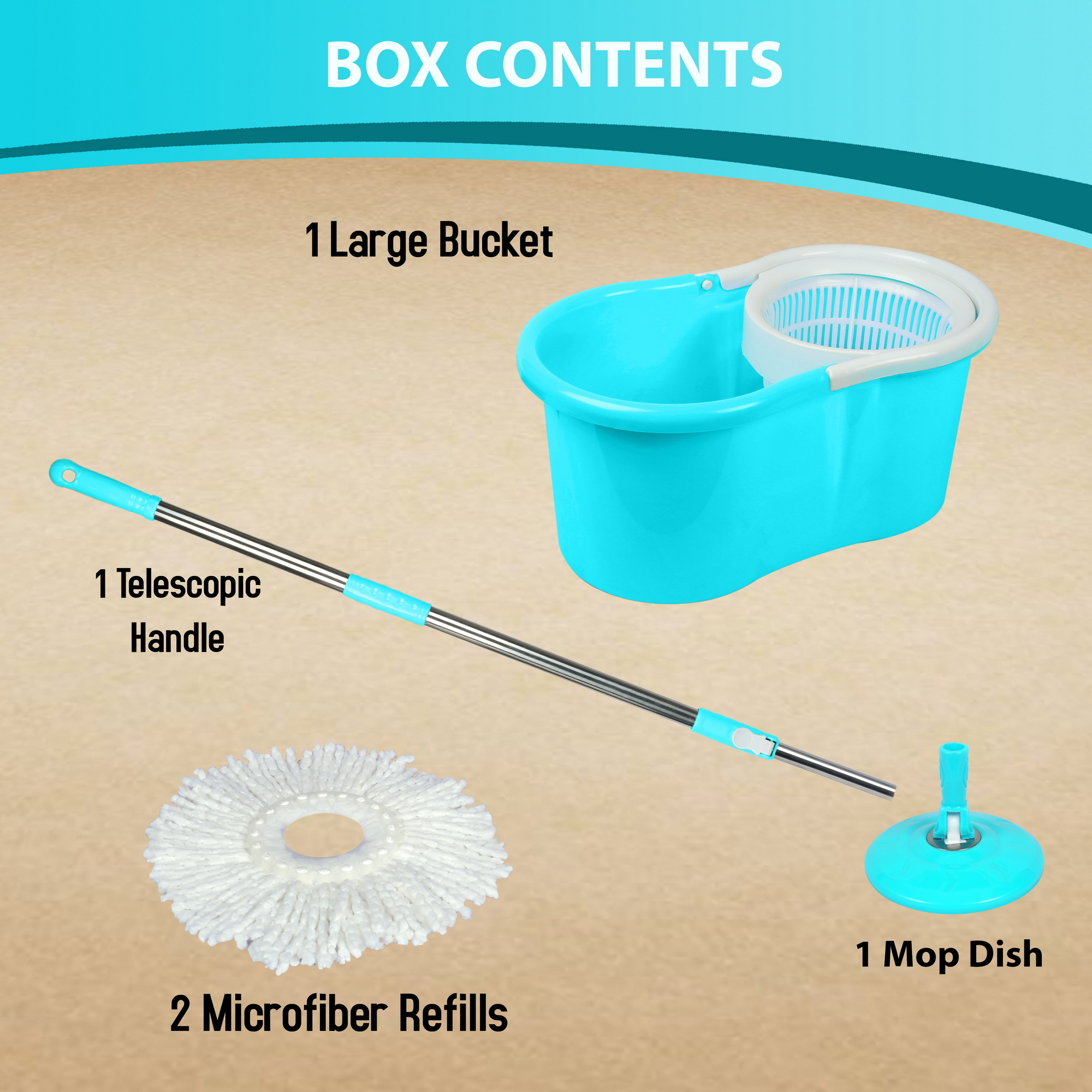 Fastclean Spin Mop 360 Degree (Plastic) - Strong Virgin Plastics, Blue And White Color | Sturdy Bucket, 360 Degree Spin Head, Soaks Up Spills