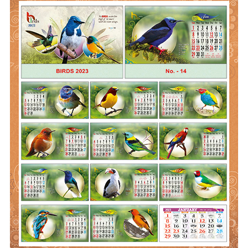 9.75X1.5 इंच पक्षी 2023 कैलेंडर परफेक्ट बाइंडिंग