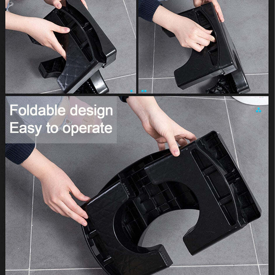 Plastic Non-slip Folding Toilet Squat Stool Black Color (6284) - Plastic Material, 39x24x10 Cm Dimensions, Black Color | Foldable Design, Anti-slip Strip, Air Freshener Slot