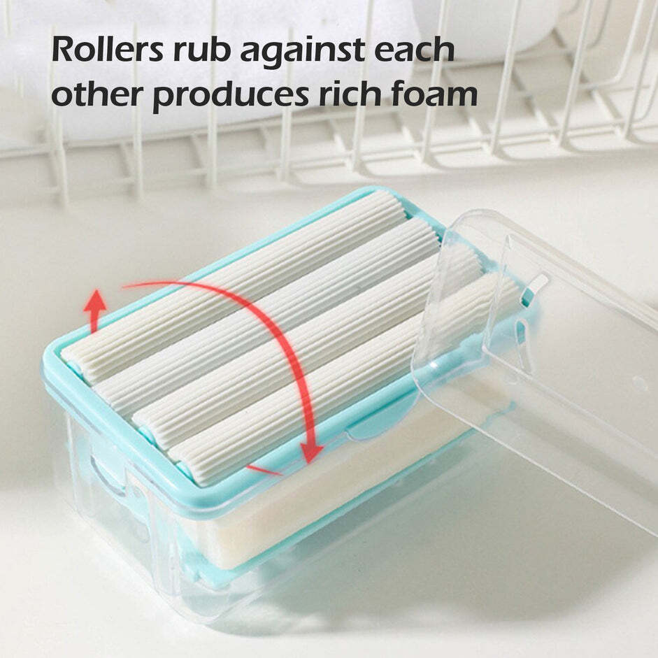 Multifunctional 2in1 Portable Soap Dish Soap Dispenser With Roller And Drain Holes - Plastic, 8x7x13 Cm, Transparent/multi | Fast Lathering, Easy Access Spring Base, Time-saving Design