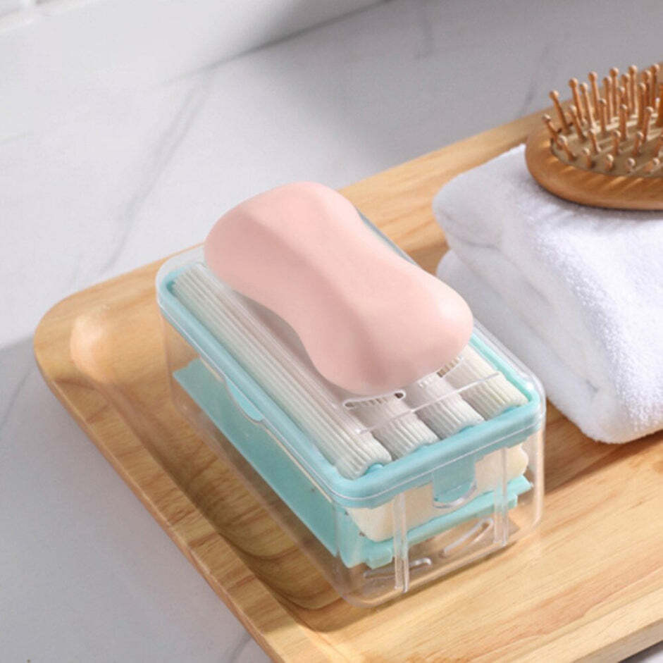 Multifunctional 2in1 Portable Soap Dish Soap Dispenser With Roller And Drain Holes - Plastic, 8x7x13 Cm, Transparent/multi | Fast Lathering, Easy Access Spring Base, Time-saving Design