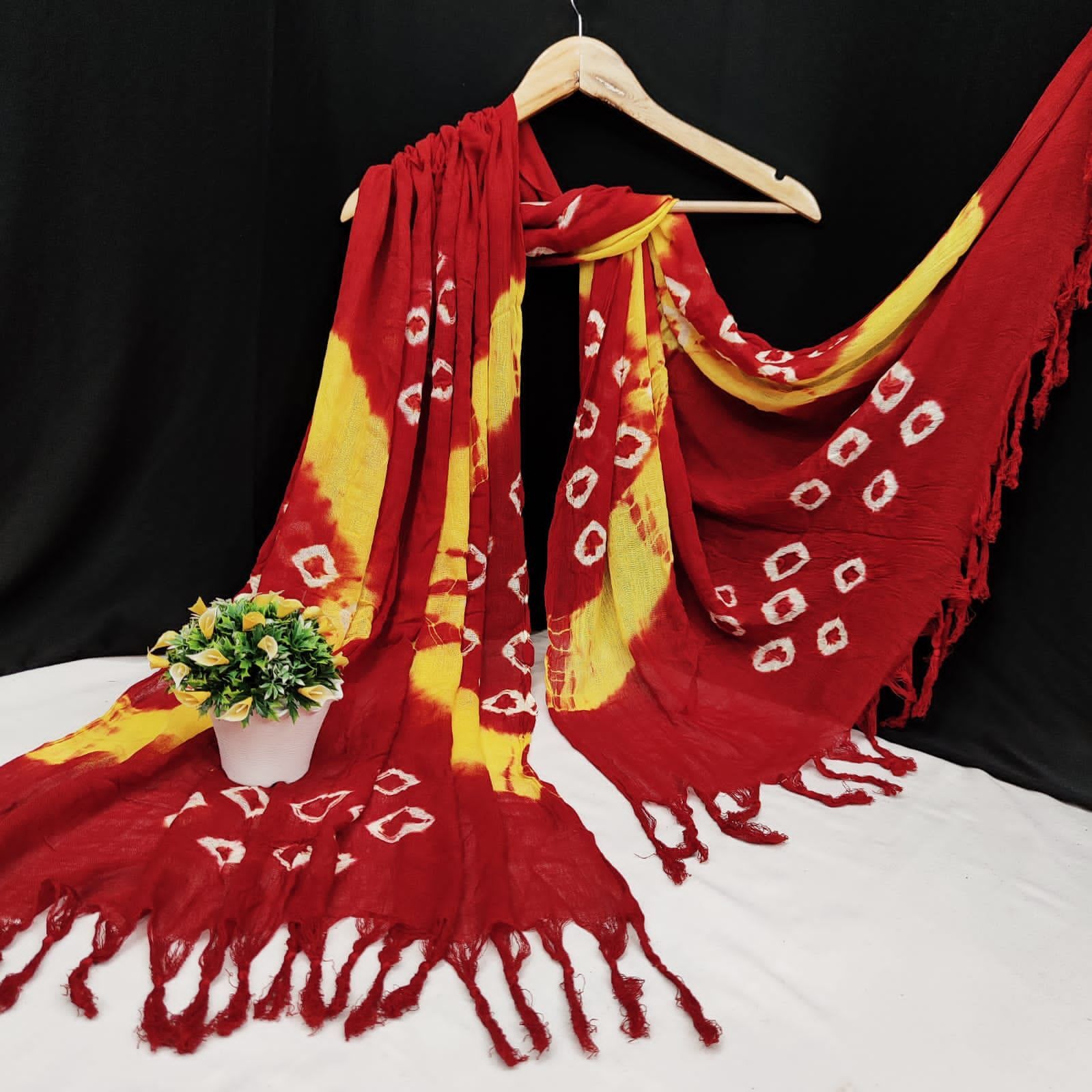 Bandhani Dupatta - Rayon Cotton With Jalar Border, Traditional Ethnic Style, Breathable Fabric, All Season Wear, Length 2 Mtr With Jhalar Panna