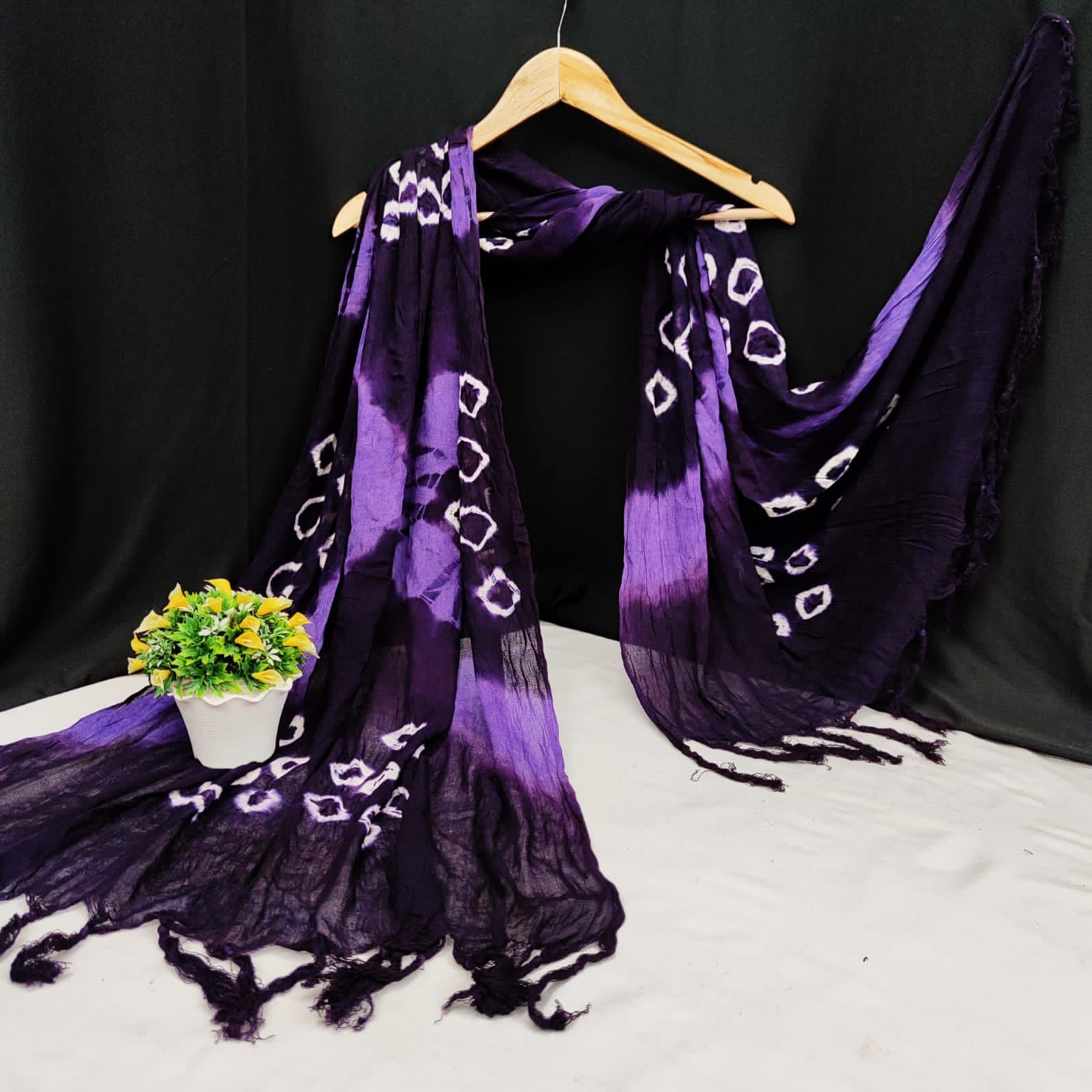 Bandhani Dupatta - Rayon Cotton With Jalar Border, Traditional Ethnic Style, Breathable Fabric, All Season Wear, Length 2 Mtr With Jhalar Panna