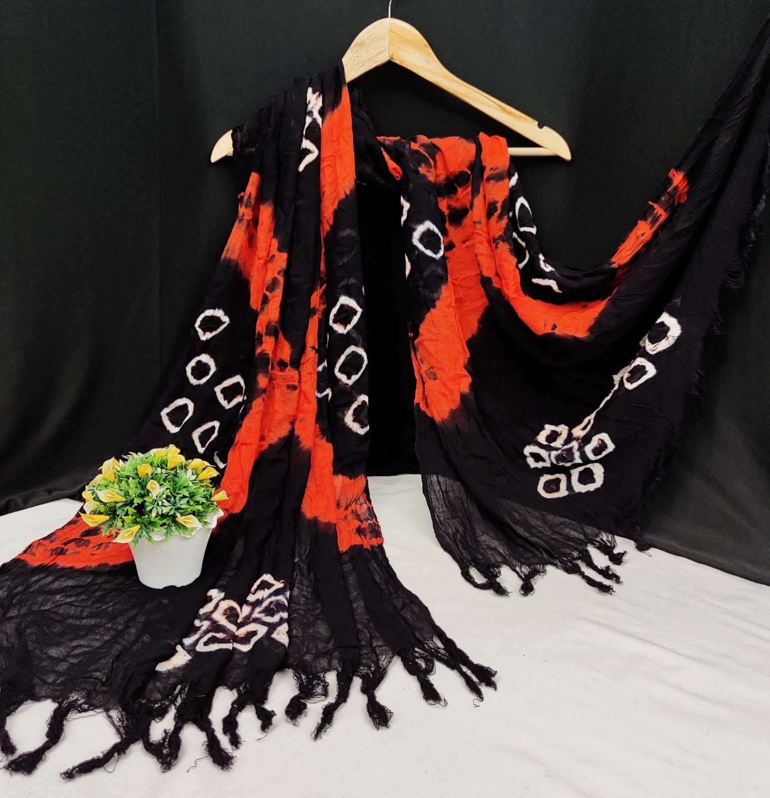 Bandhani Dupatta - Rayon Cotton With Jalar Border, Traditional Ethnic Style, Breathable Fabric, All Season Wear, Length 2 Mtr With Jhalar Panna