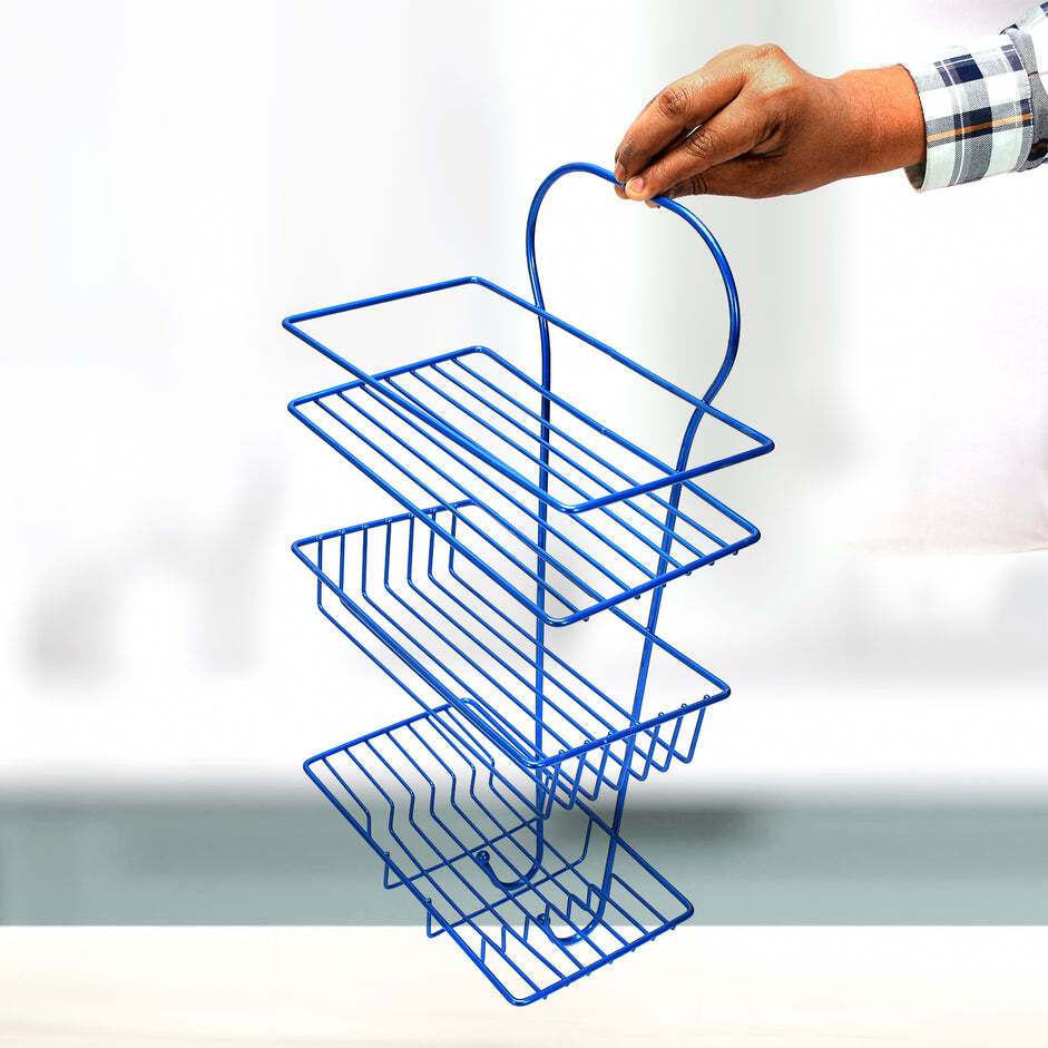 Bathroom Shelf Hanging Shower Caddy Holder 3 Layer (5166) - Stainless Steel, 25x15x51 Cm, Blue | Three-tier Design, Rust-resistant Finish, Space-saving Hooks
