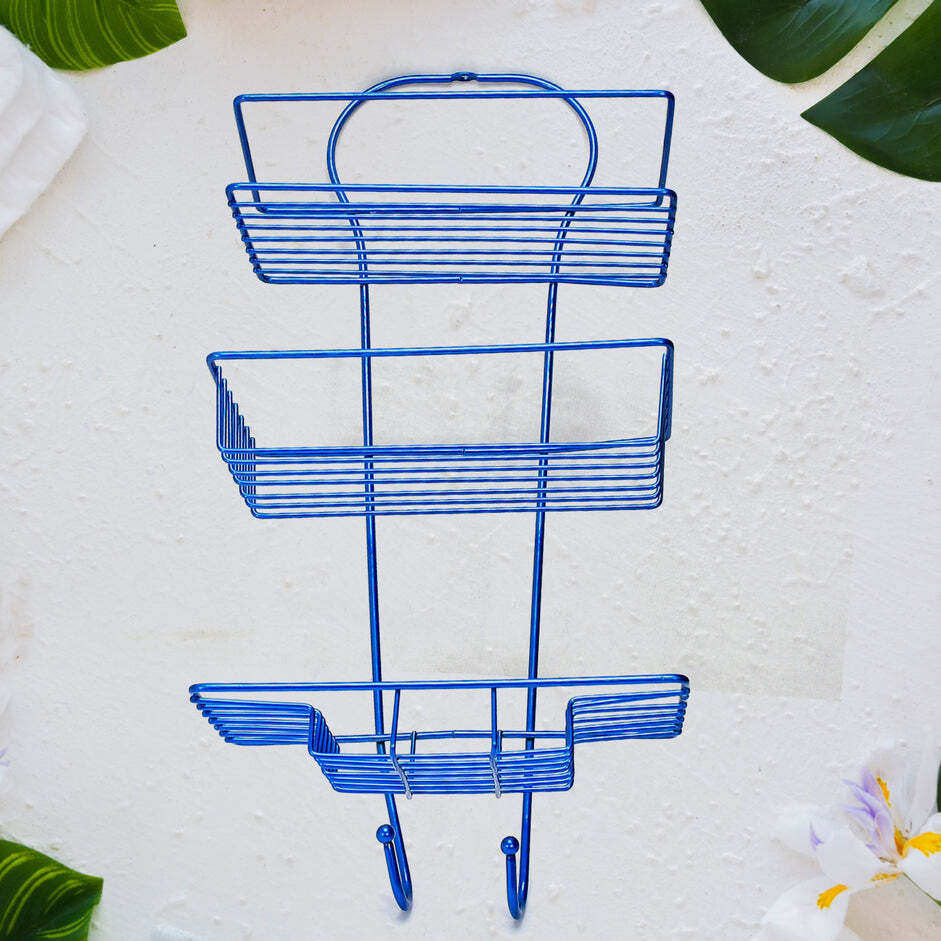Bathroom Shelf Hanging Shower Caddy Holder 3 Layer (5166) - Stainless Steel, 25x15x51 Cm, Blue | Three-tier Design, Rust-resistant Finish, Space-saving Hooks