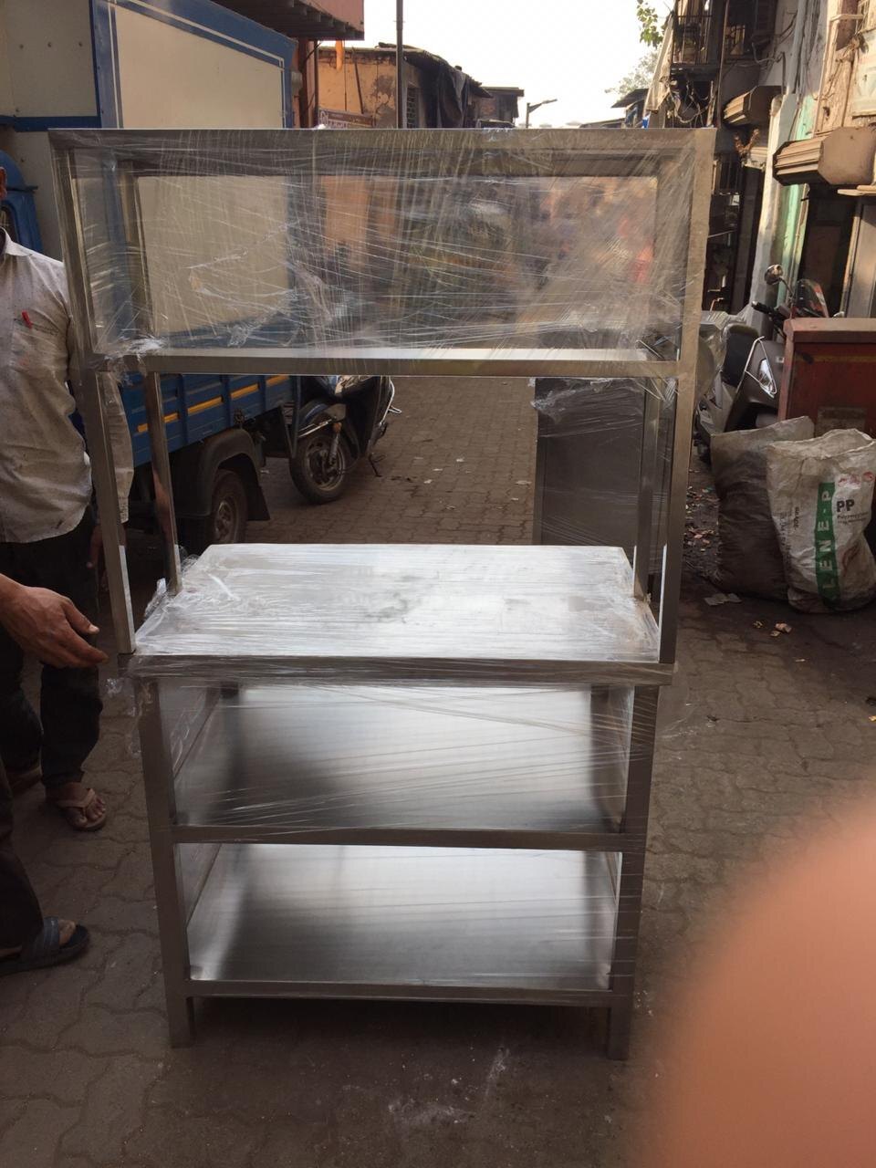 Silver Stainless Steel Work Table With Shelf
