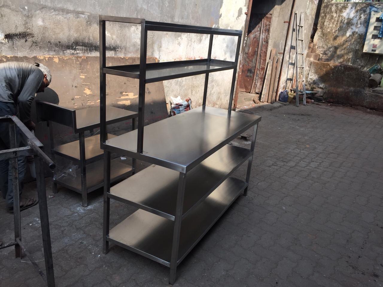 Silver Stainless Steel Work Table With Shelf