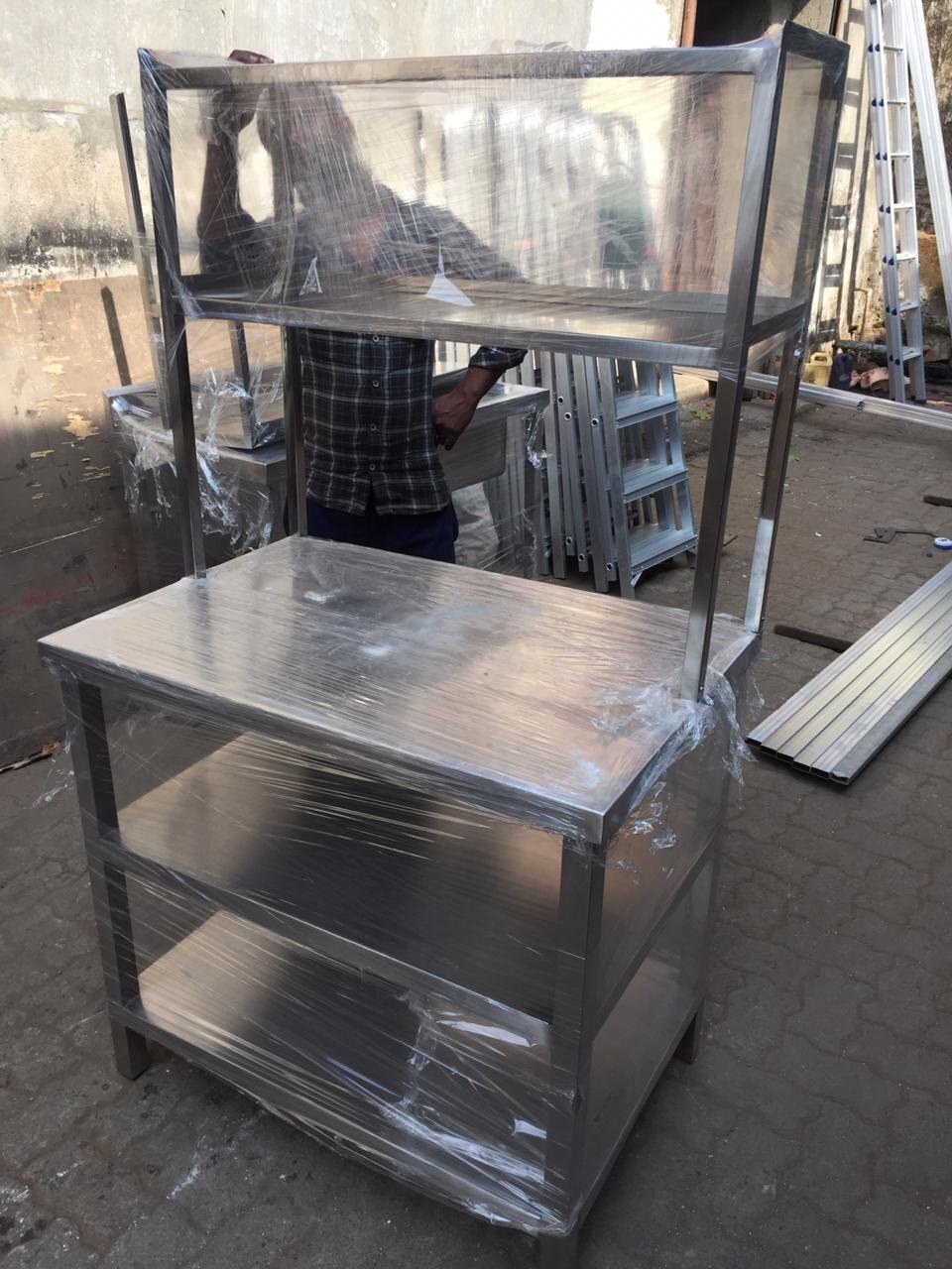 Silver Stainless Steel Work Table With Shelf