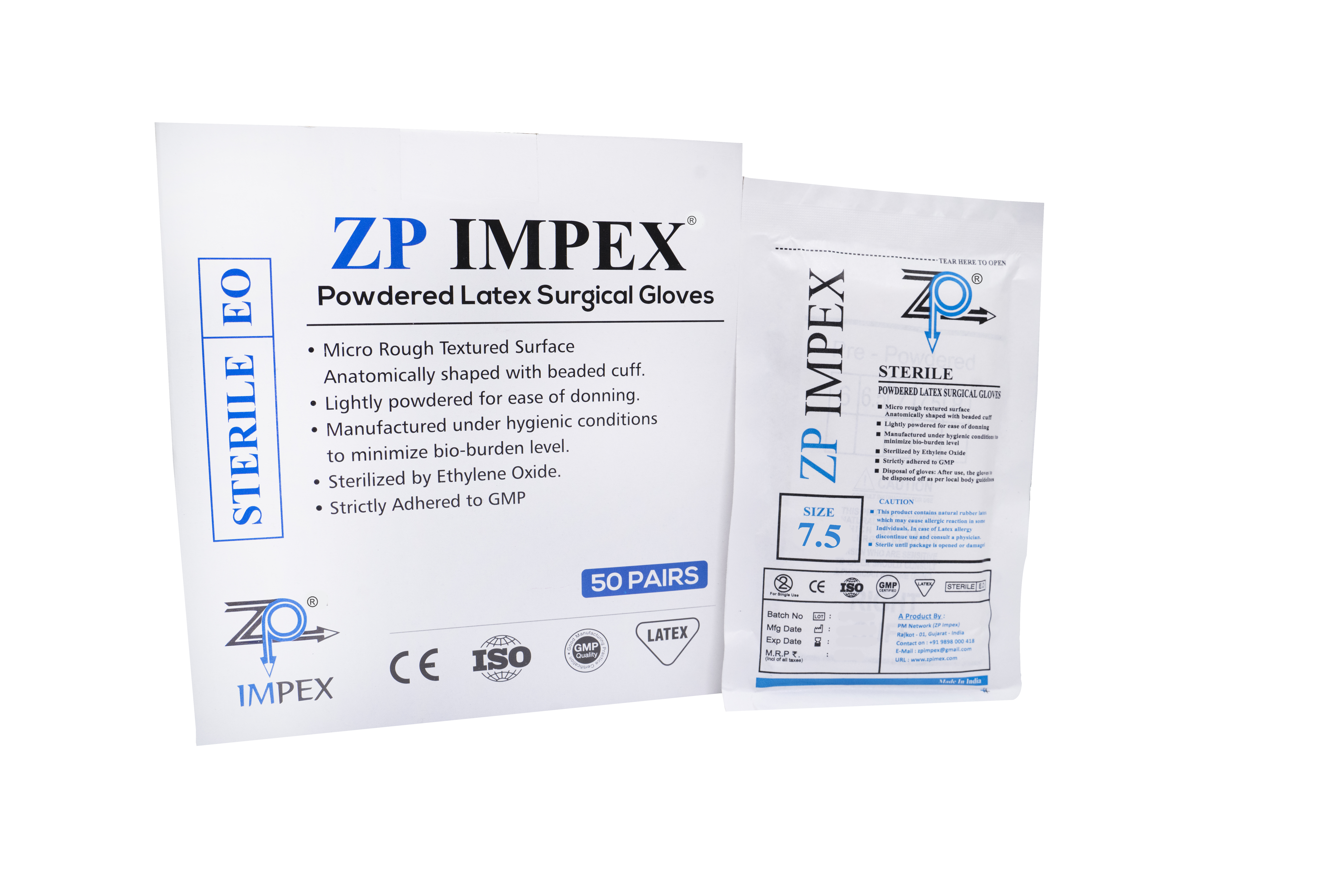 White Sterile Latex Surgical Gloves Powdered