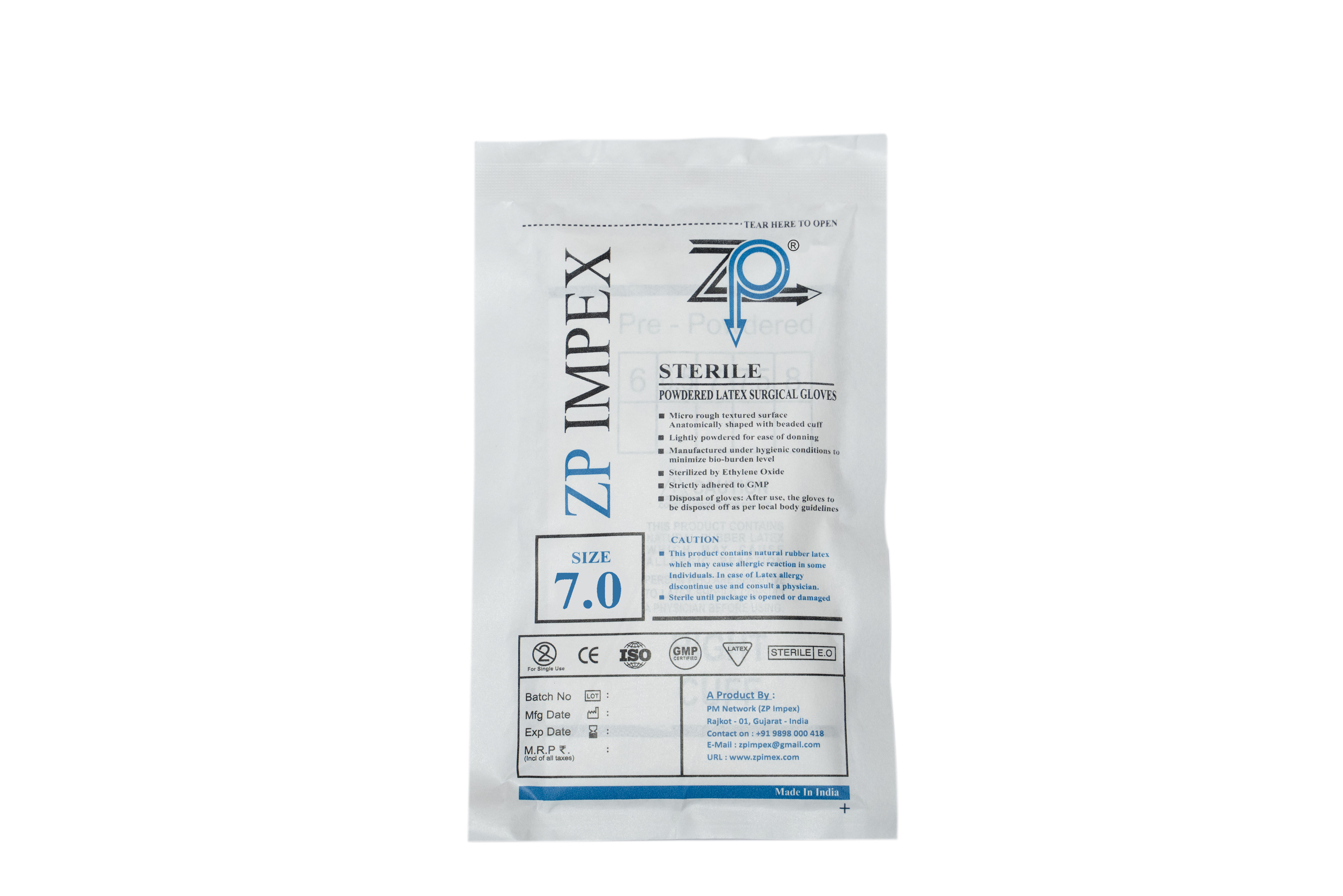 White Sterile Latex Surgical Gloves Powdered
