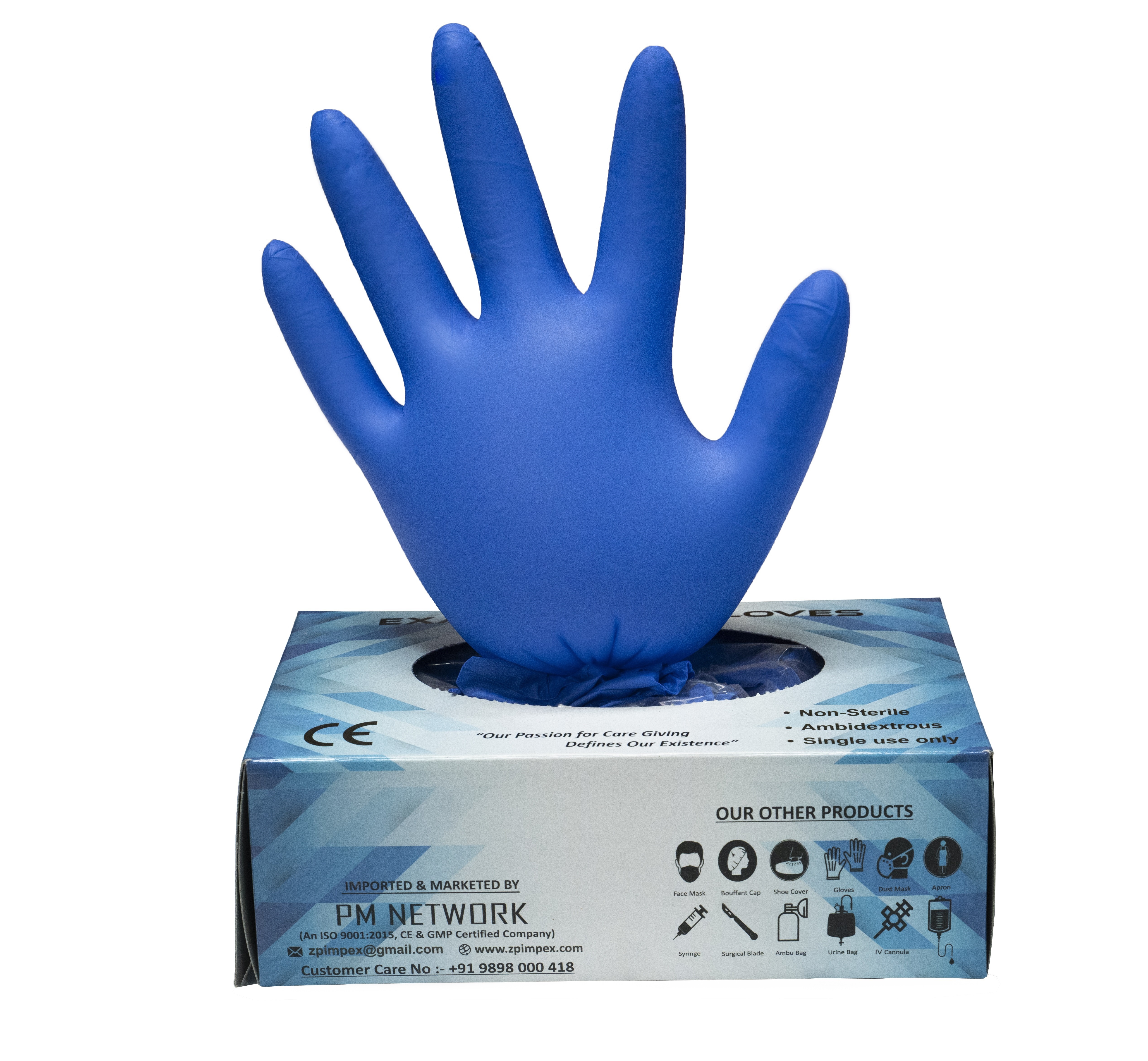 Nitrile Examination Gloves - Nitrile Material, 240 Mm Cuff Length, Blue Color | Chemical Resistant, Puncture Resistant, Powder Free, Full Finger Design, Textured Fingertips