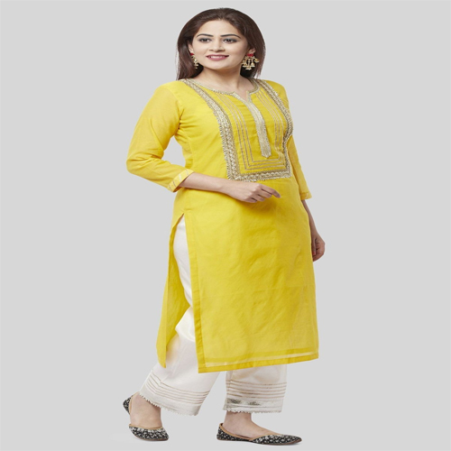 Women Kurti With Plazo - Cotton Satin Fabric, Customized Sizes S-xl, Long Sleeve Modern Style | No Fade, Quick Dry, Washable, Casual And Formal Wear