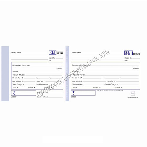 High Quality Rent Receipt Book 50 Leaves With Counter Foil (11.0cm X 28.5cm)